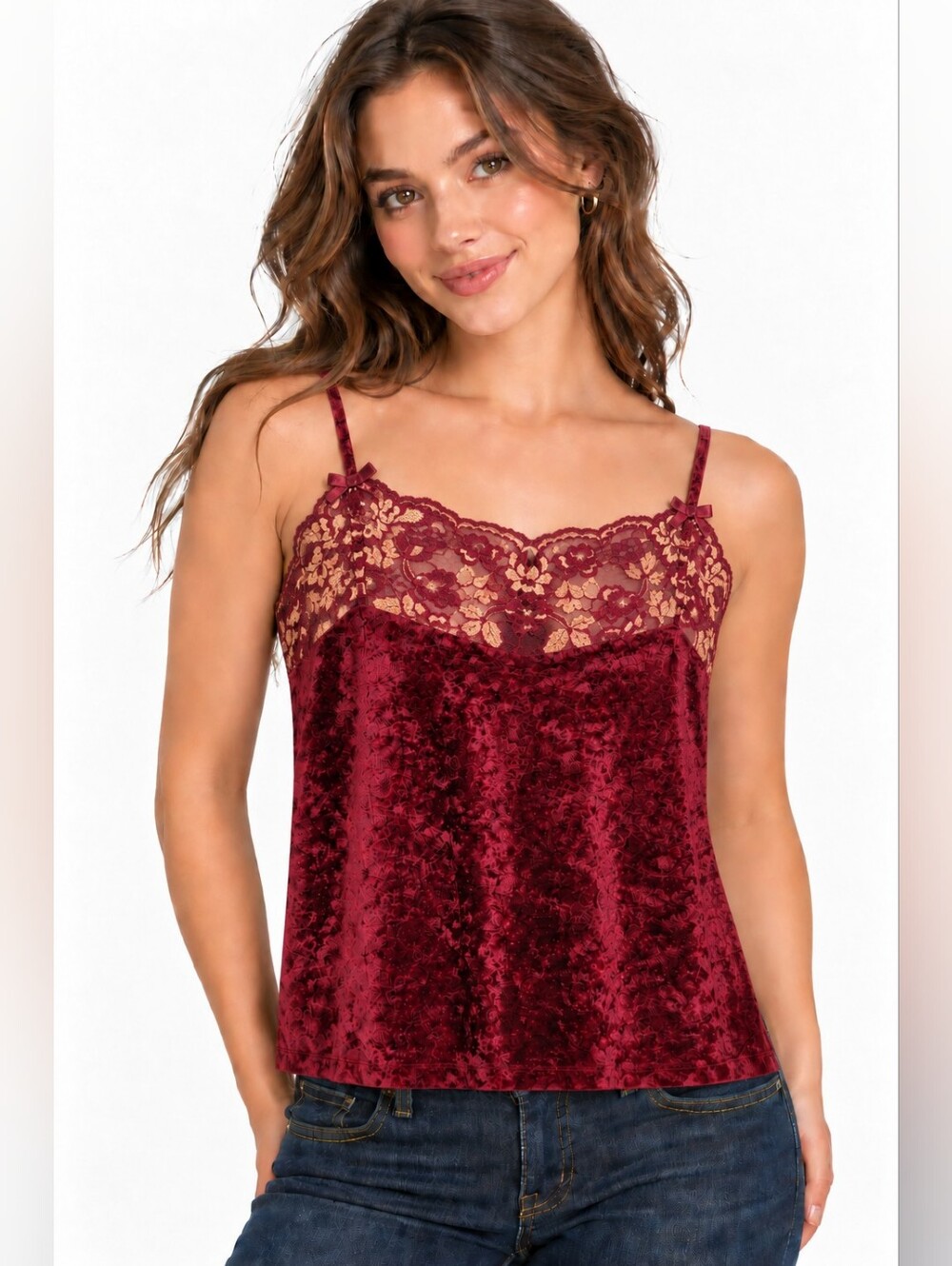 Vintage Y2K Burgundy Velvet Lace Camisole Small Fairy Grunge Coquette babydoll